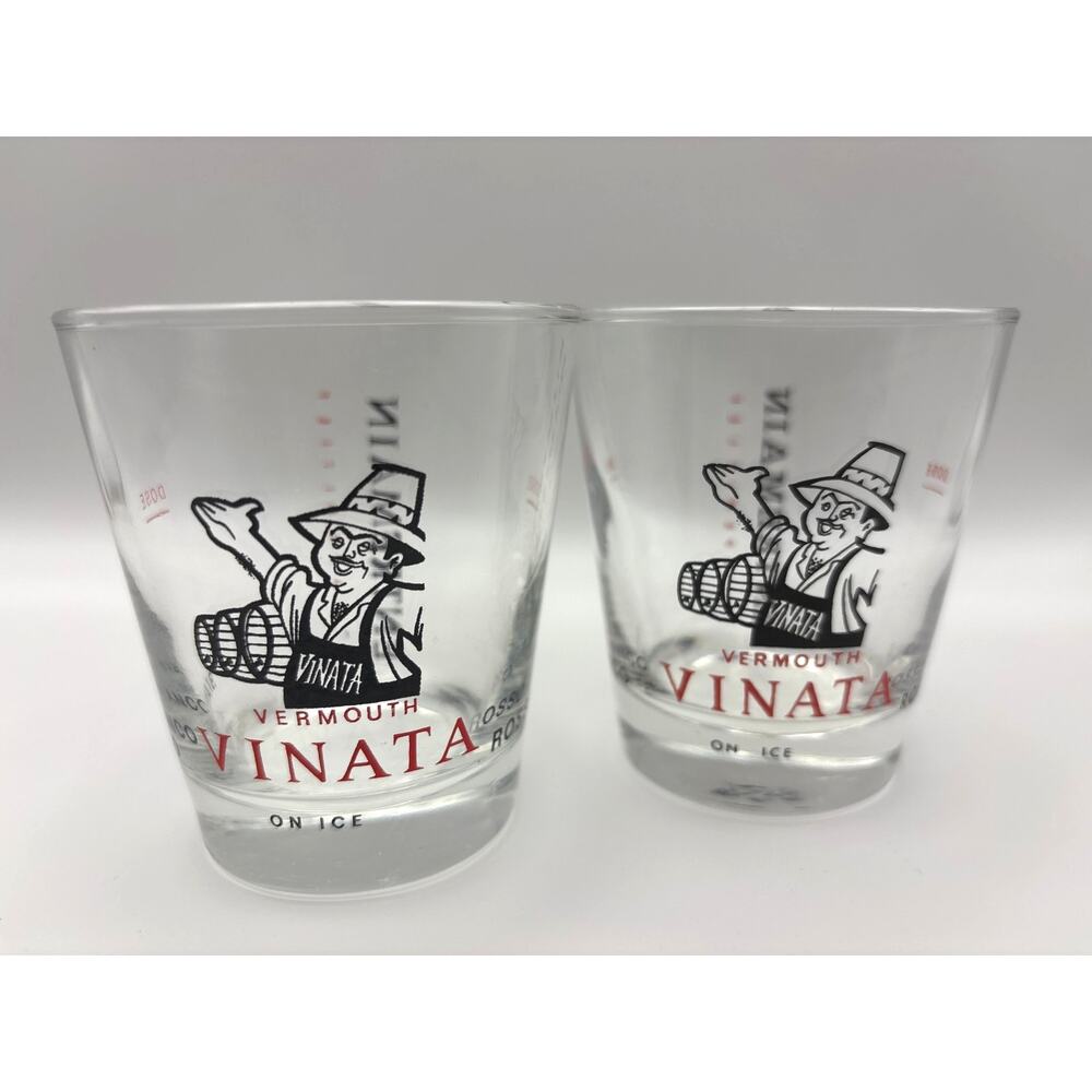 Vintage Vinata Vermouth Rocks Glass, Large Shot Glass Barware Set of 2